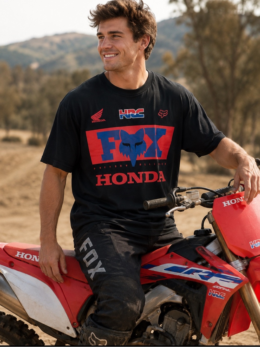 NWT Fox Racing Black T-Shirt with Red and Blue Honda Graphic